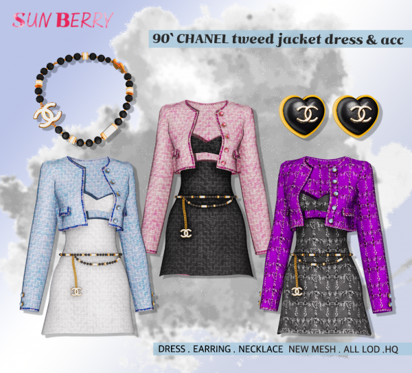 Alpha [SUNBERRY] CHANEL tweed jacket dress ACC 2269 (Early access) by simsfinds - The Sims 4 Custom Content