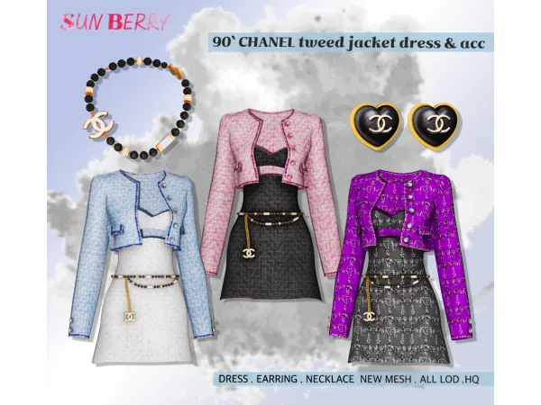 Alpha [SUNBERRY] CHANEL tweed jacket dress ACC 2269 (Early access) by SUNBERRY - The Sims 4 Custom Content