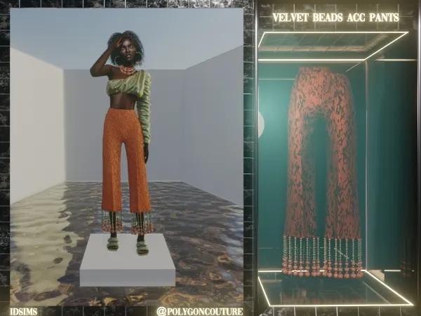 Alpha velvet beads acc pants - The Sims 4 Custom Content