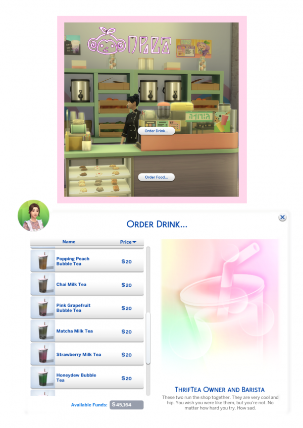 Maxis Match ThrifTea Bubble Tea Counter Override by simsfinds - The Sims 4 Custom Content