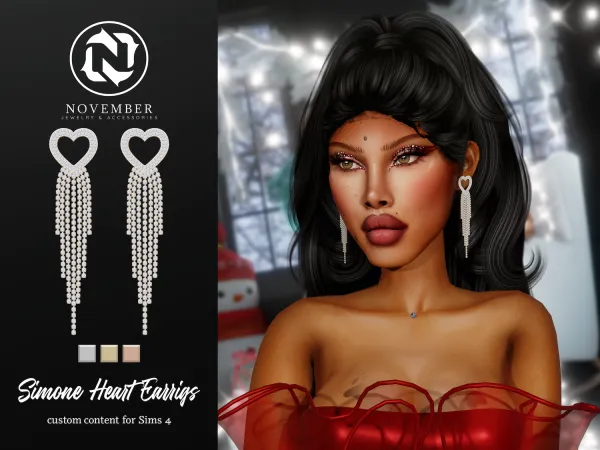 Alpha November Simone Heart Earrings - The Sims 4 Custom Content