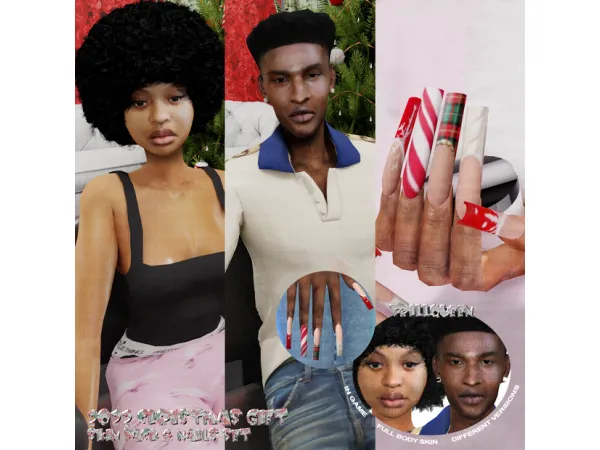 Alpha CHRISTMAS GIFT SKIN PACK TRAY FILES NAILS SET by trillqueen - The Sims 4 Custom Content