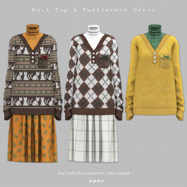 Alpha Knit Top Turtleneck Dress by euno - The Sims 4 Custom Content