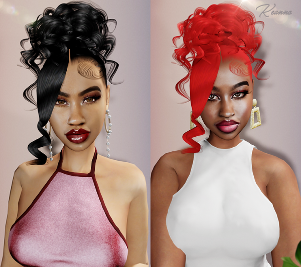 Alpha Keanna Curly Messy Bun by simsfinds - The Sims 4 Custom Content