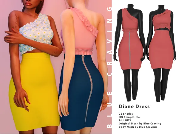 Alpha Diane Skirt Dress by bluecraving - The Sims 4 Custom Content