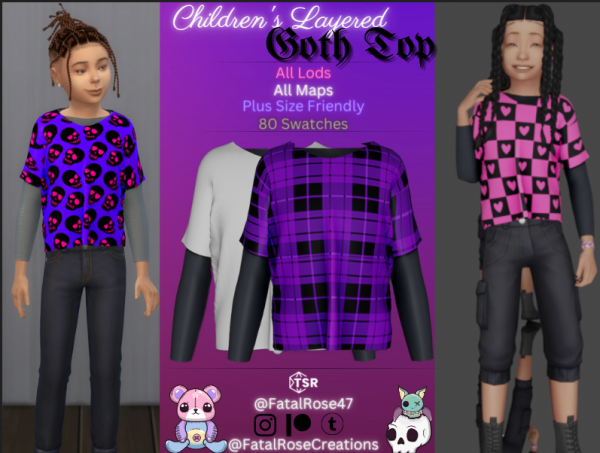 Alpha Children's Layered Goth Top by fatalrosecreations - The Sims 4 Custom Content