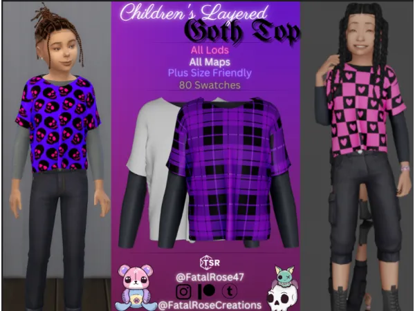 Alpha Children's Layered Goth Top - The Sims 4 Custom Content