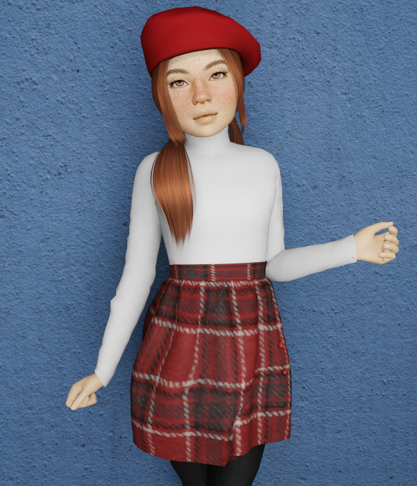 Alpha Winter Tartan Skirt and Top Outfit (Kids) by simmerkatex - The Sims 4 Custom Content