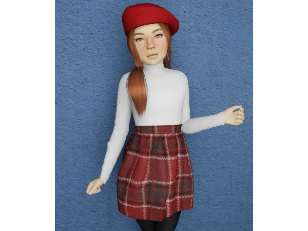 Alpha Winter Tartan Skirt and Top Outfit (Kids) - The Sims 4 Custom Content