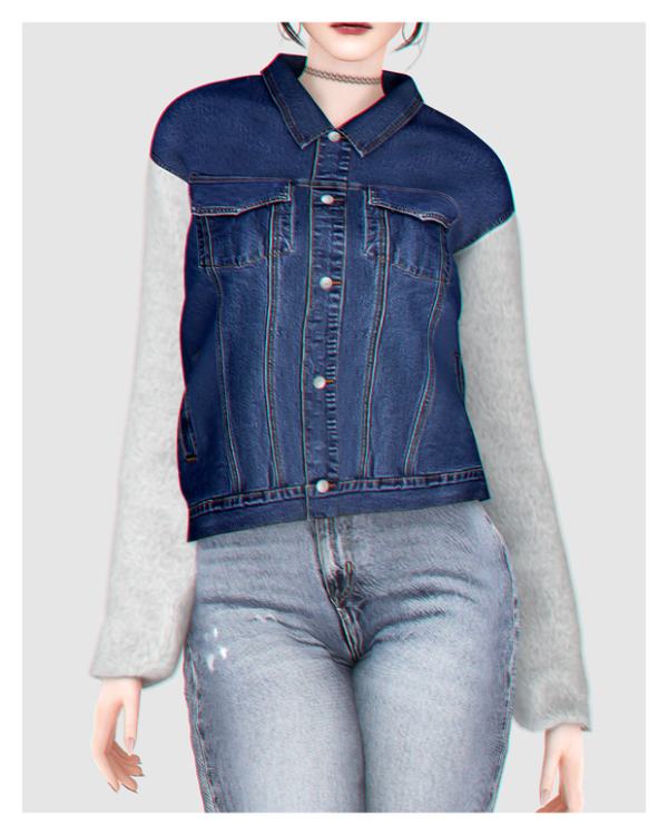 Alpha Denim Jacket (FurLeather Sleeves) by BackTrack - The Sims 4 Custom Content