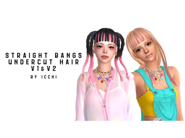 Maxis Match Straight bangs undercut hair V1V2 by icchisims - The Sims 4 Custom Content