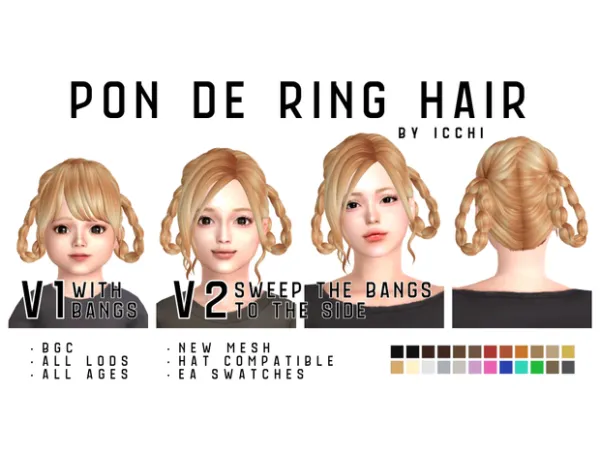 Maxis Match pon de ring hair by icchisims - The Sims 4 Custom Content