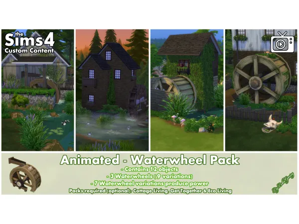 Maxis Match Animated Waterwheel Pack by Bakie - The Sims 4 Custom Content