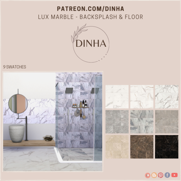 Alpha Lux Marble Backsplash Floor 9 Swatches by dinhagamer - The Sims 4 Custom Content