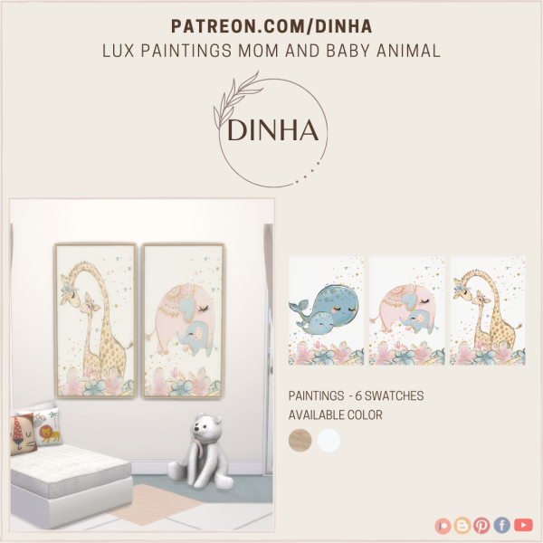 Alpha Lux Paintings Mom and Baby Animal by dinhagamer - The Sims 4 Custom Content