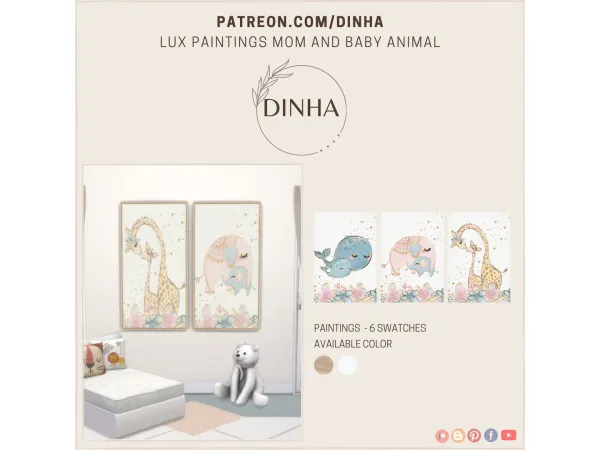 Alpha Lux Paintings Mom and Baby Animal - The Sims 4 Custom Content