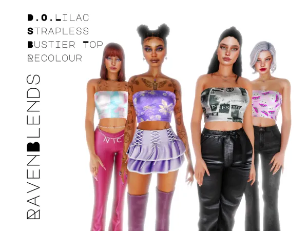 Alpha DO Lilac Strapless Bustier Top Recolour by RavenBlends - The Sims 4 Custom Content