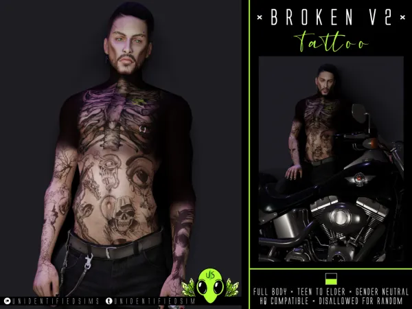 Mix Broken V2 Tattoo by unidentifiedsims - The Sims 4 Custom Content