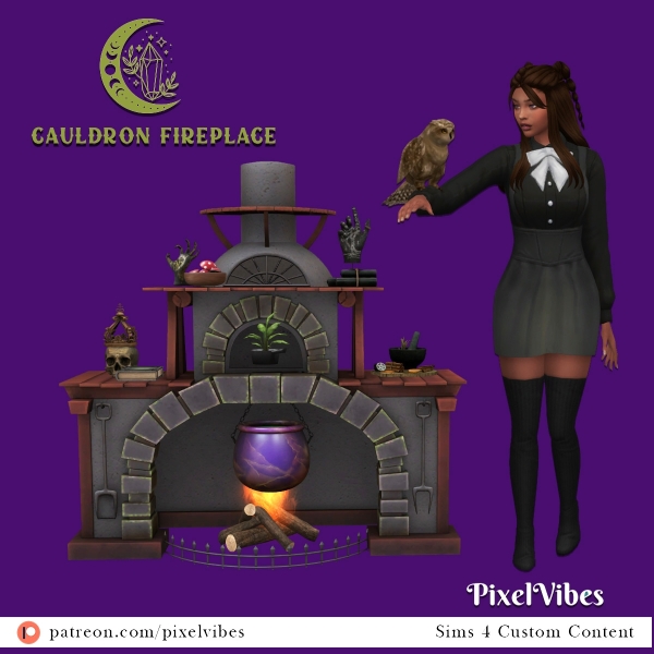 Maxis Match Cauldron Fireplace by pixelvibes - The Sims 4 Custom Content