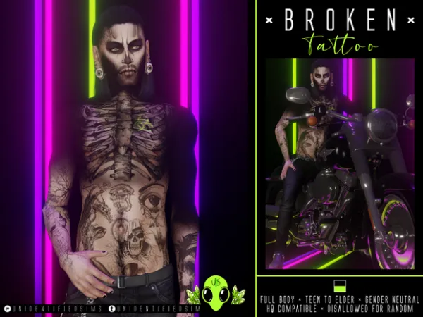 Mix Broken Tattoo by unidentifiedsims - The Sims 4 Custom Content