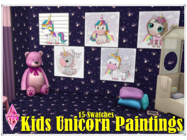 Maxis Match Kids Unicorn Paintings by Annett's Sims 4 Welt ASW - The Sims 4 Custom Content