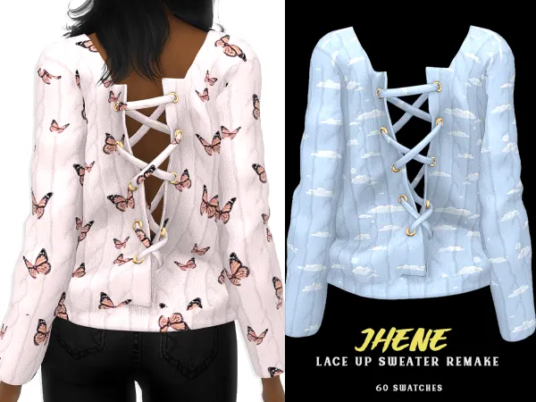 Alpha Jhene Lace Up Sweater (Remake) - The Sims 4 Custom Content