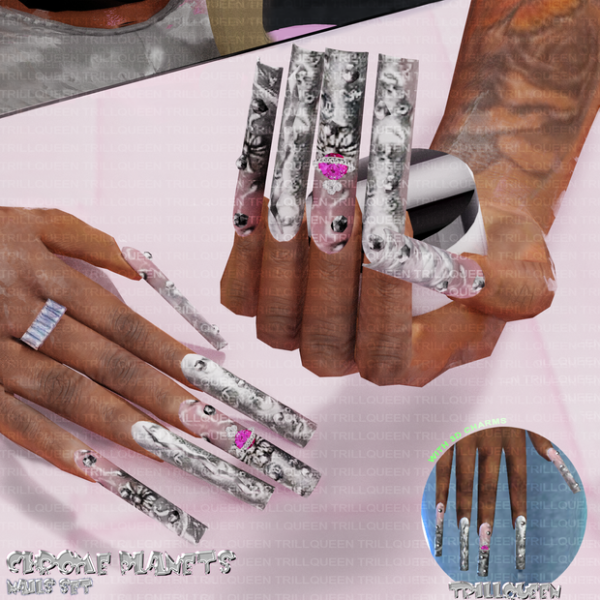 Alpha CHROME PLANETS NAILS SET by simsfinds - The Sims 4 Custom Content