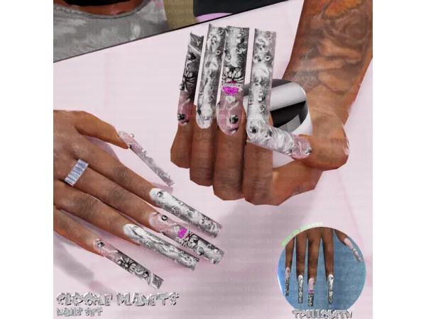 Alpha CHROME PLANETS NAILS SET by trillqueen - The Sims 4 Custom Content