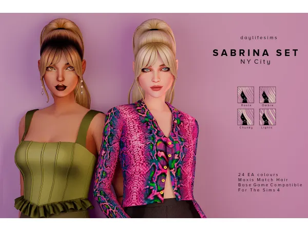 Maxis Match SABRINA HAIR SET NY City by Daylife Sims - The Sims 4 Custom Content