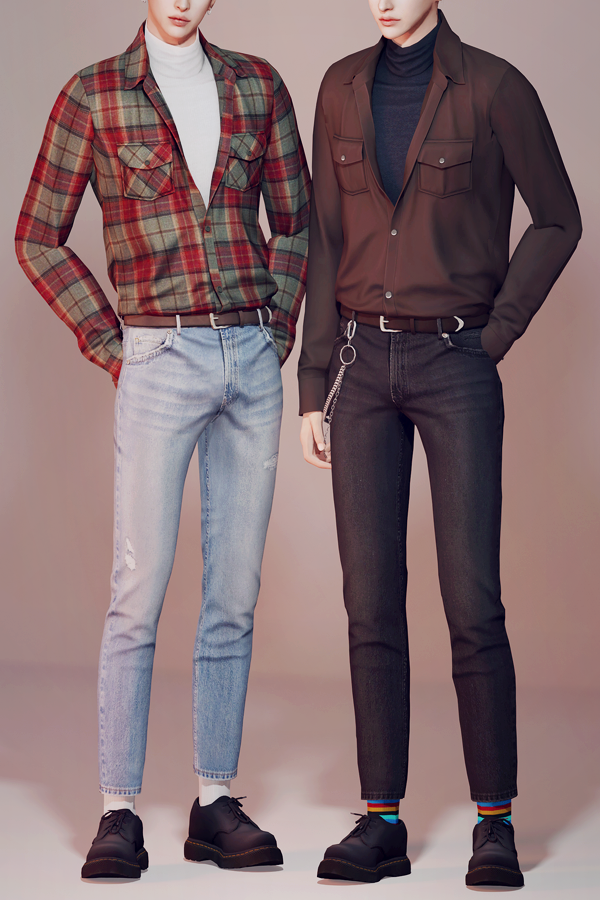 Alpha [KK] Collar shirt 09 by simsfinds - The Sims 4 Custom Content