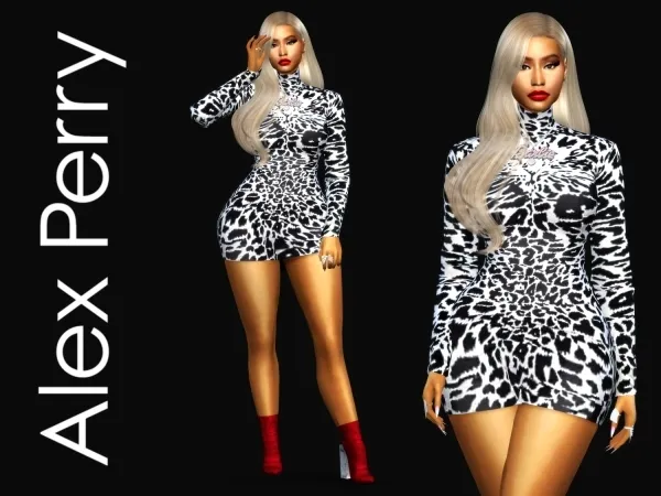 Alpha NICKI MINAJ ALEX PERRY Ryan Leopard Mini Dress - The Sims 4 Custom Content