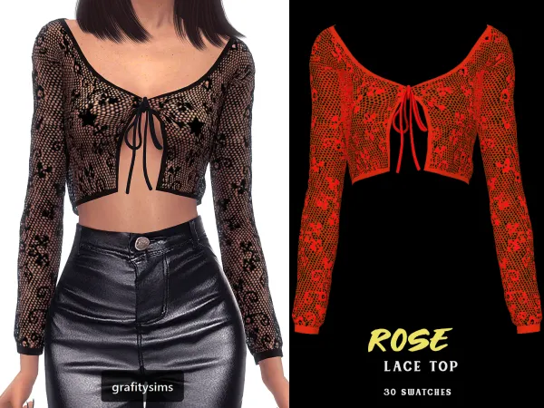 Alpha Rose Lace Top by grafity-cc - The Sims 4 Custom Content