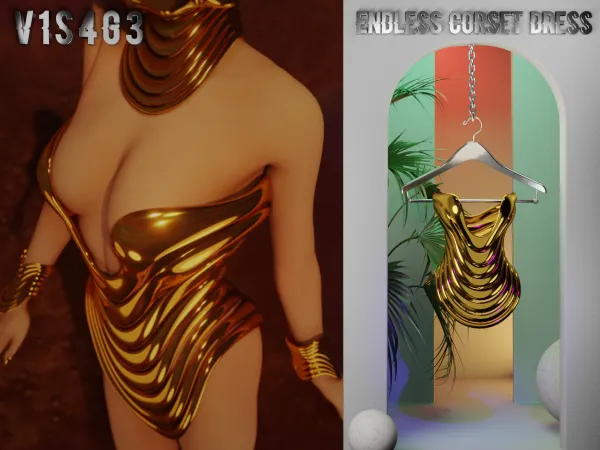 Alpha DYER X VISAGE Endless Corset Dress - The Sims 4 Custom Content
