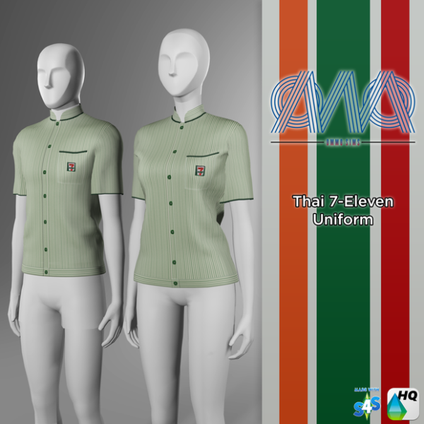 Alpha Thai 7 Eleven Uniform by simsfinds - The Sims 4 Custom Content