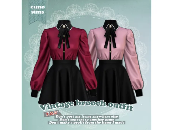 Alpha Vintage brooch outfit by euno sims - The Sims 4 Custom Content
