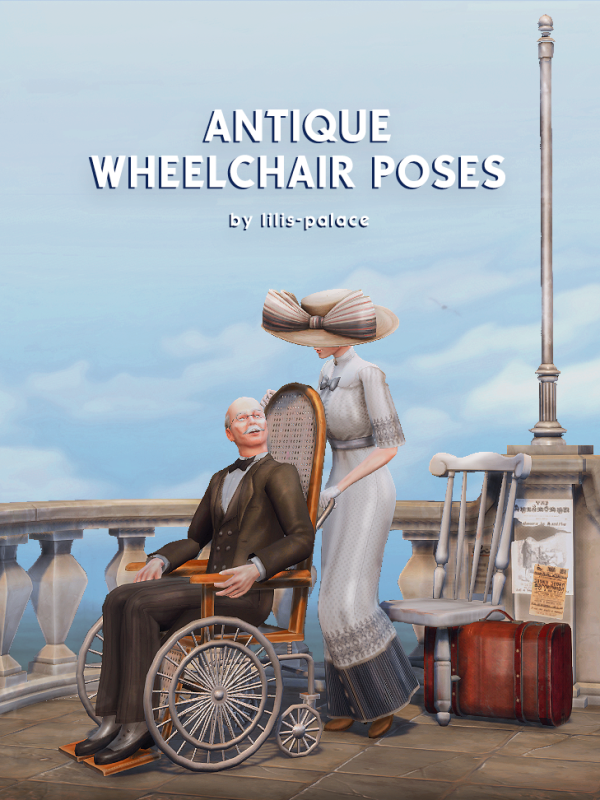 Mix ANTIQUE WHEELCHAIR POSES by simsfinds - The Sims 4 Custom Content