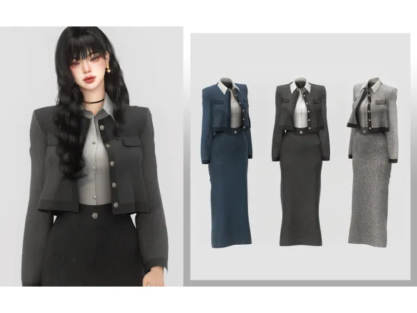 Alpha Tweed Long Skirt Suit by Chih - The Sims 4 Custom Content