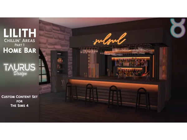 Maxis Match Lilith Chillin' Areas Part 1 (Home Bar) by Taurus Design - The Sims 4 Custom Content