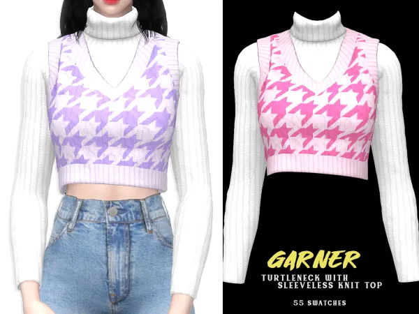 Alpha Garner Turtleneck with Sleeveless Knit Top by grafity-cc - The Sims 4 Custom Content
