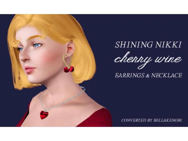 Shining Nikki to Cherry Wine Earrings and Necklace - The Sims 3 Custom Content