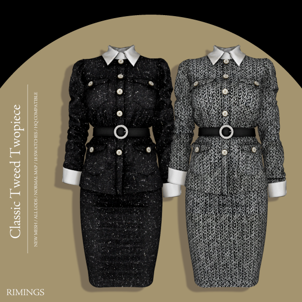 Alpha [RIMINGS] Classic Tweed Twopiece by simsfinds - The Sims 4 Custom Content