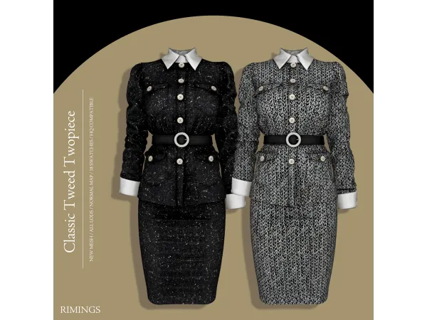 Alpha [RIMINGS] Classic Tweed Twopiece by RIMINGS - The Sims 4 Custom Content