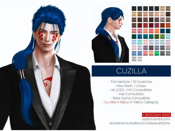 Alpha CUZILLA HAIRSTYLE New mesh by OBSIDIAN SIMS - The Sims 4 Custom Content