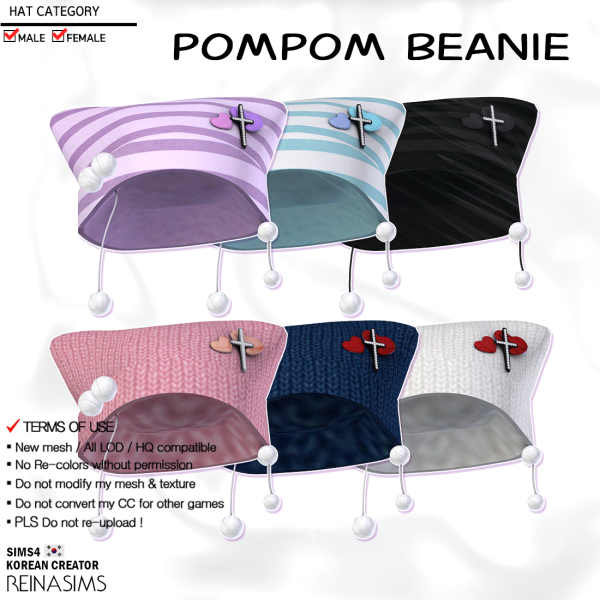 Alpha Reina_TS4_Pompom beanie by simsfinds - The Sims 4 Custom Content
