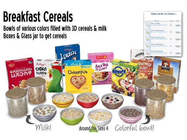 Maxis Match Around Breakfast cereals by simsfinds - The Sims 4 Custom Content
