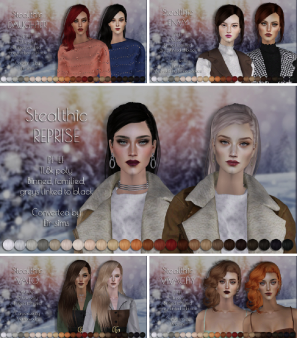 Five Stealthics female hair retextures by simsfinds - The Sims 2 Custom Content