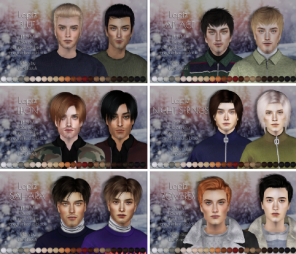 Six Lapizs male hair retextures by simsfinds - The Sims 2 Custom Content