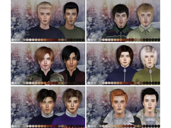 Six Lapizs male hair retextures - The Sims 2 Custom Content