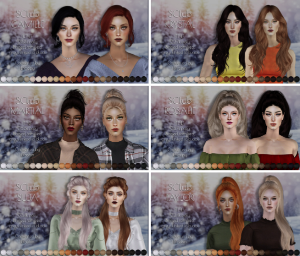 Six SClubs female hair retextures by simsfinds - The Sims 2 Custom Content