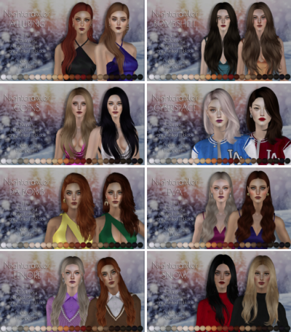 Eight Nightcrawlers female hair retextures by simsfinds - The Sims 2 Custom Content